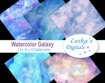 Watercolor Stardust Universe Galaxy Scrapbook Paper Pack Digital Download Backgrounds