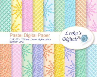 Pastel digital paper pack of scrapbook background printable paper, fun pastel wallpaper pattern design instant download