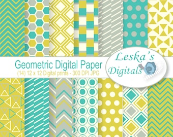 Geometric digital paper: "Geometric" paper pack for digital scrapbooking, digital background, scrapbook paper, printable background, prints