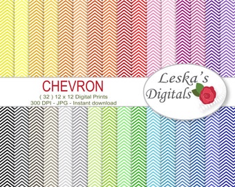 Rainbow Chevron Digital Scrapbook Paper - Chevron digital paper pack in a rainbow of colors - pattern paper background for commercial use