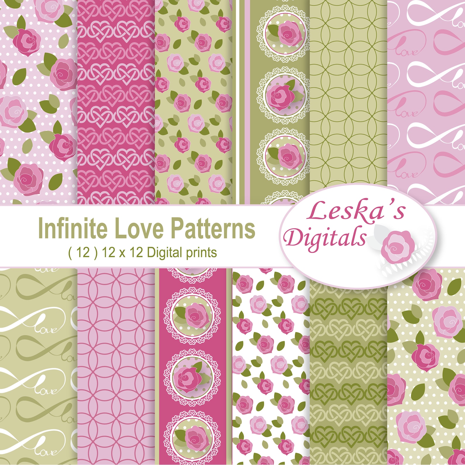 Rose Scrapbooking Paper, Rose Digital Paper, Love Digital Paper, Pink ...