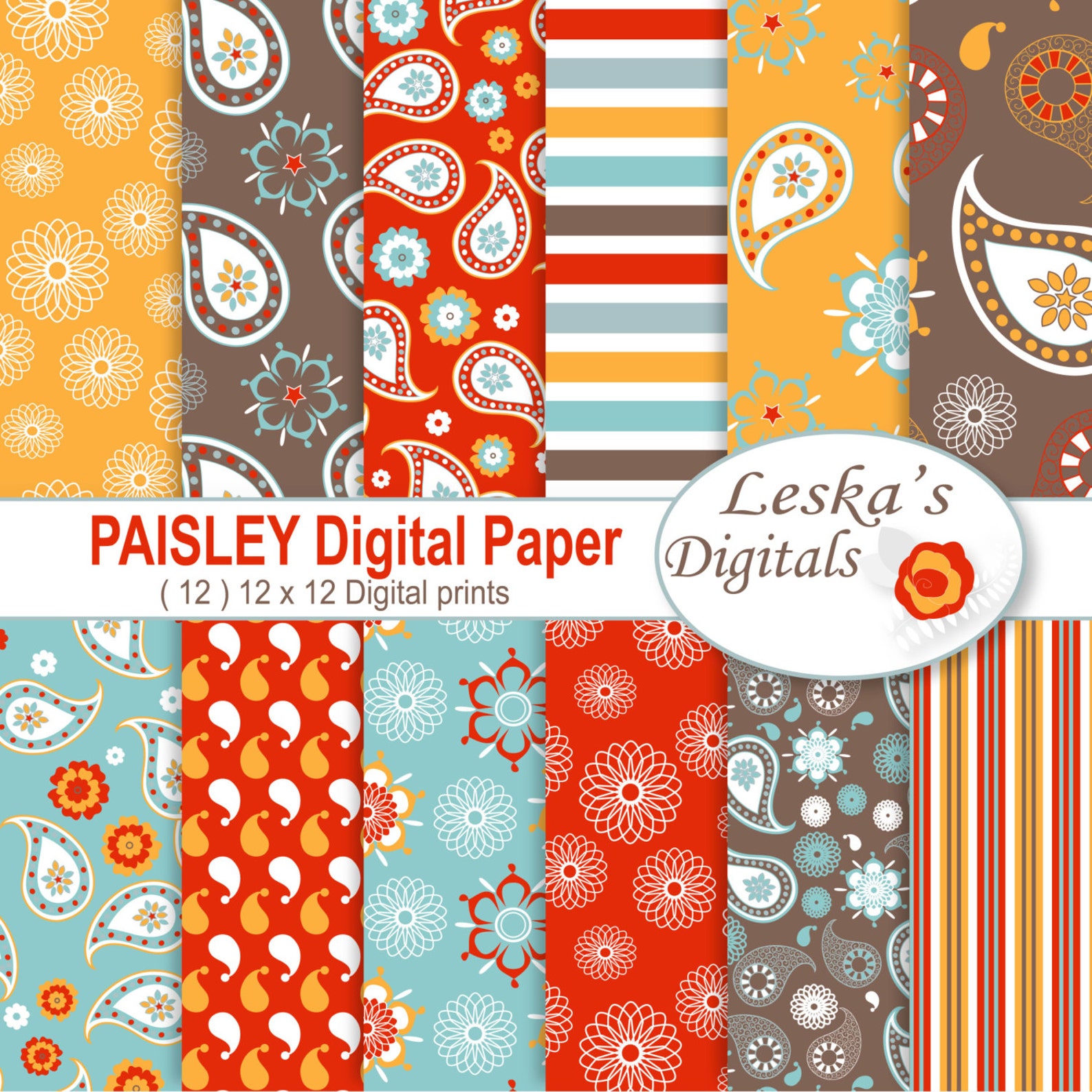 Paisley Digital Paper paisley Scrapbook Paper Etsy