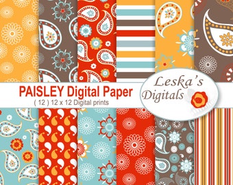 Paisley digital paper: "Paisley" scrapbook paper pack, paisley digital background, paisley pattern design, blog background, graphic design