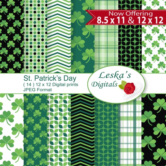 St Patricks day digital paper, Irish digital paper, printable St Patrick's day paper, shamrock background, shamrock digital paper, Clover
