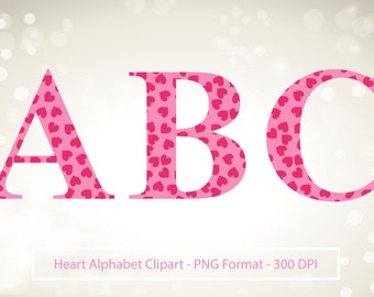 Hearts Alphabet: "LOVE FONT" Hearts typography clipart, Valentine alphabet clip art in pink and red, hearts typography clipart