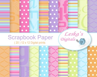 Schule Digitales Scrapbook Papier - Alphabet digital paper pack - Back to school digitale Hintergrund Scrapbook Papier, druckbares Musterpapier