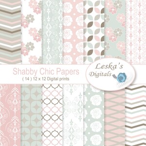 Shabby Chic Rose Digital Paper, neutral soft tones, rose digital paper, damask digital paper, chevron background, floral background