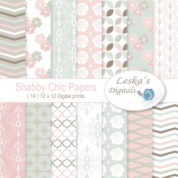 Shabby Chic Rose Digital Paper, neutral soft tones, rose digital paper, damask digital paper, chevron background, floral background