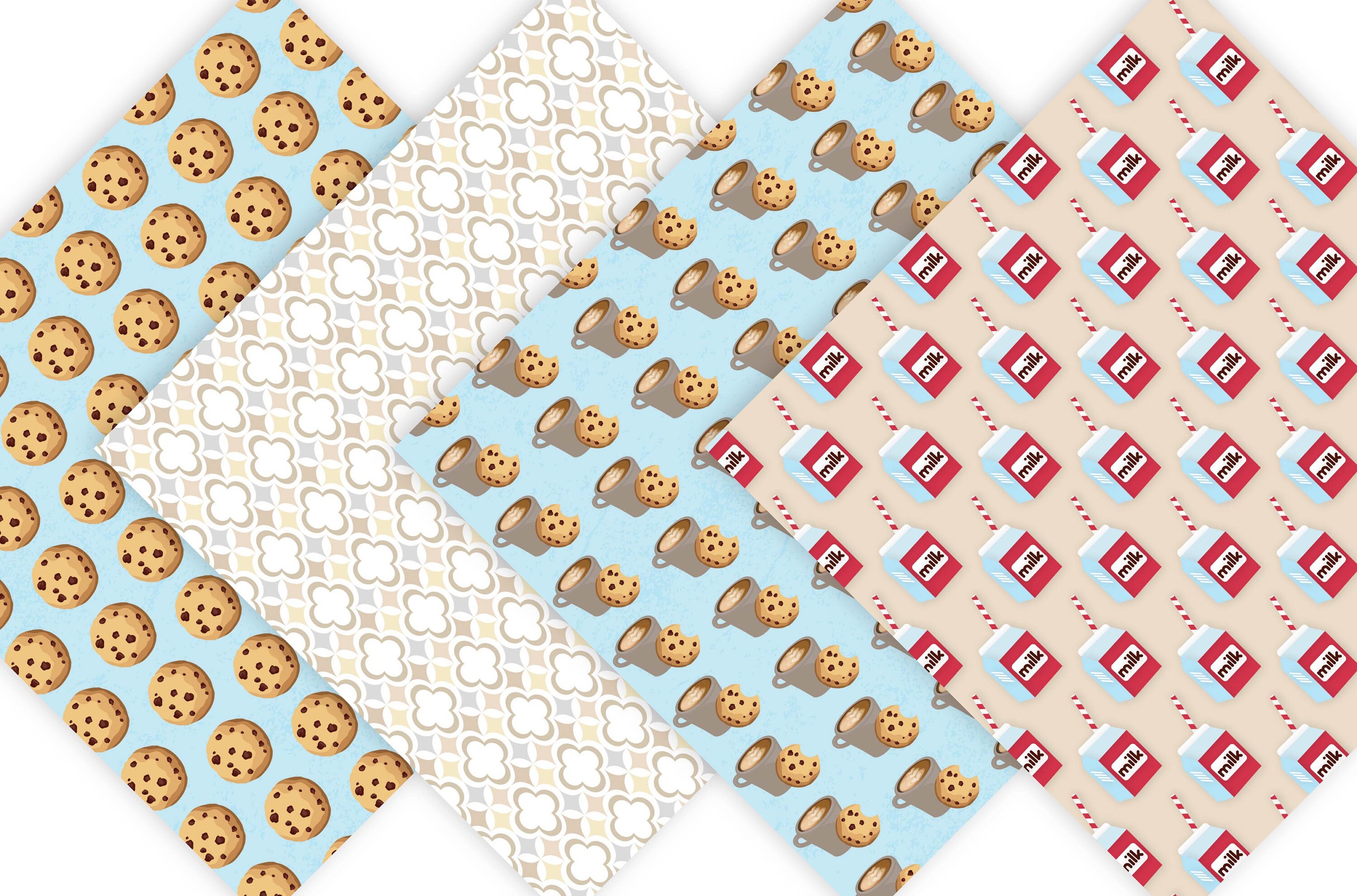 Milk and Cookies Digital Paper Patterns, Chocolate Cookie Paper Pack ...