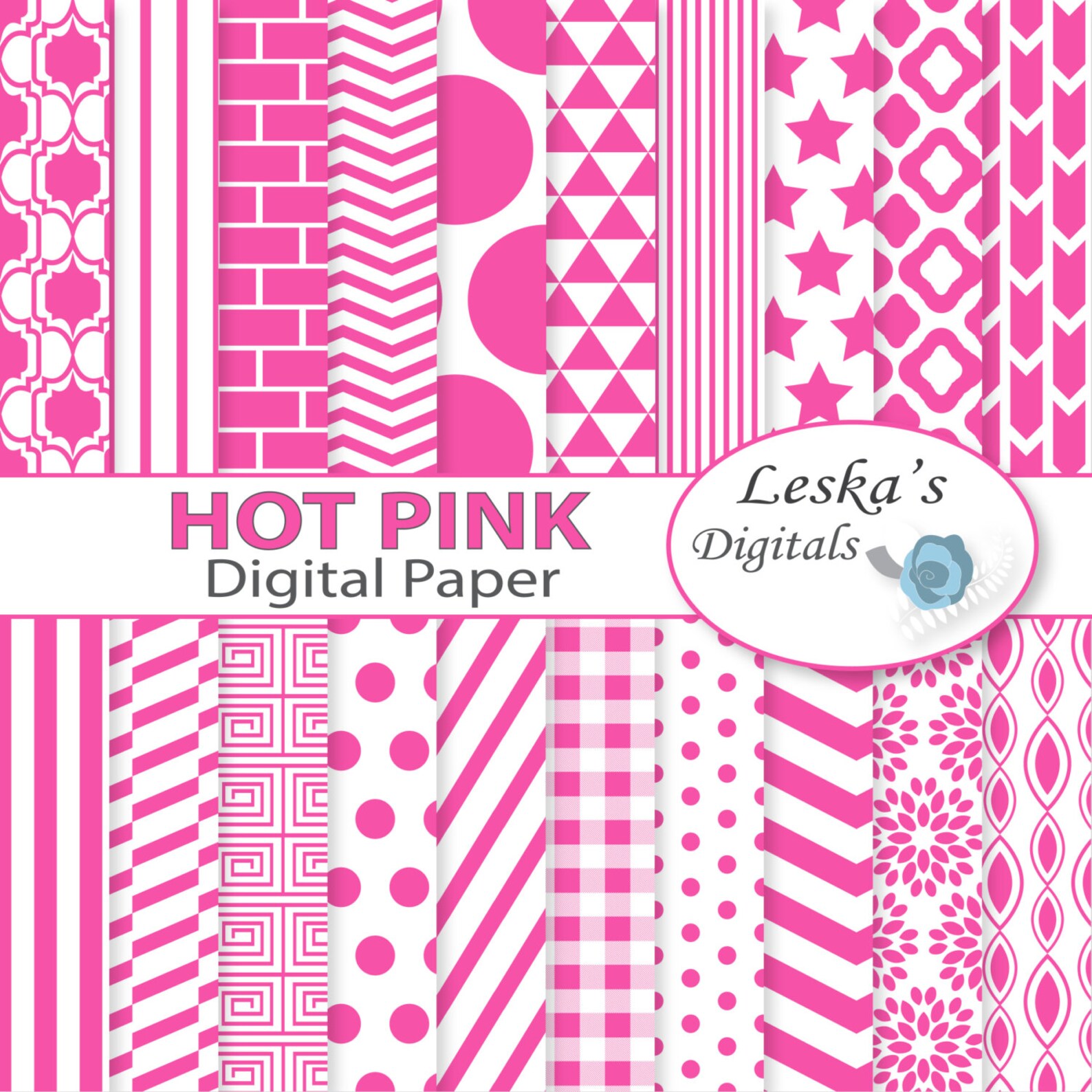Hot Pink Digital Paper Pack Hot Pink Scrapbook Paper Etsy