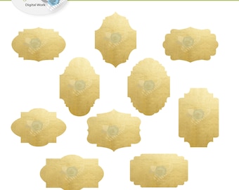 Gold foil digital labels, Gold digital labels, frame clipart, gold clipart, party tag Instant download, printable PNG format, bracket frame