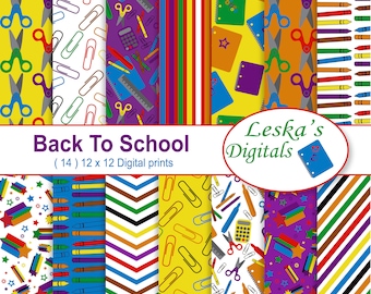 Back To School Digital Paper, Teacher Backgrounds, School Backgrounds, First Day of School, Scrapbook Paper, Digital Paper Pack