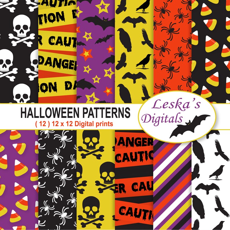 Digitalt Halloween-papper, Halloween-scrapbookingpapper, Halloween-bakgrunder, Halloween-mönster, Halloween-mönstrat papper, papperspaket bild 1