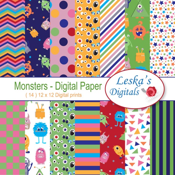 monster digital paper monster scrapbook papers monster