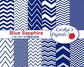 Blue Sapphire Chevron Digital, "BLUE CHEVRON DIGITAL" Scrapbooking Digital Paper, instant download 12 x 12 digital paper pack