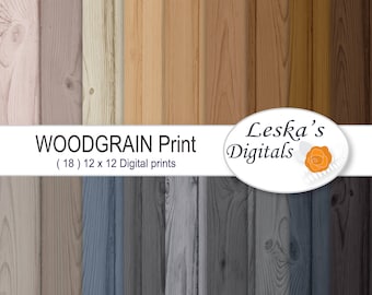 Woodgrain Digital Paper "WOOD BACKGROUND" 18 carte digitali scrapbook, carta woodgrain