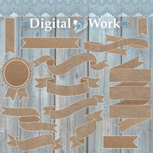Kraft Paper Banners, Clip art de boda rústico, adornos de álbum de recortes, Clip art de banner, Clipart de cinta, Adornos de clipart, clipart