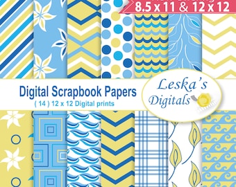 Papel digital marino: papel digital náutico azul y amarillo, fondo náutico, tema náutico, papel digital scrapbooking, descarga instantánea
