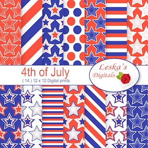 Independence day digital, Red White and Blue Digital Paper, 4th of July, independence day, scrapbook paper, background, USA Paper Pack