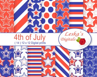 Independence day digital, Red White and Blue Digital Paper, 4th of July, independence day, scrapbook paper, background, USA Paper Pack