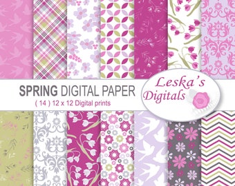 Spring Floral Digital Scrapbook Paper, Spring Paper Pack, Spring Backgrounds, Spring Digital Paper, Floral Pattern, Spring background, Paper
