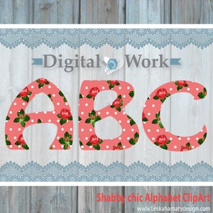 Floral shabby chic alphabet, floral font, digital alphabet, floral letters, flower font, floral clipart alphabet, flower clip art, letters