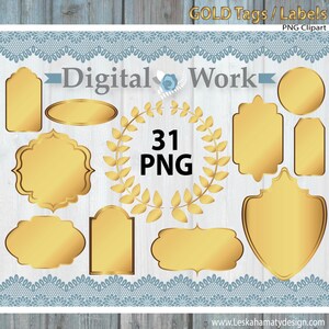 Gold frames clip art: "GOLD TAGS" gold clipart frames, tags and labels, instant download image 1