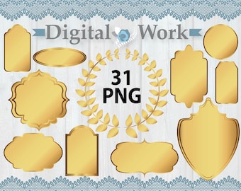 Gold frames clip art: "GOLD TAGS" gold clipart frames, tags and labels, instant download