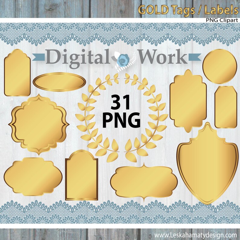 Gold frames clip art: "GOLD TAGS" gold clipart frames, tags and labels, instant download image 1