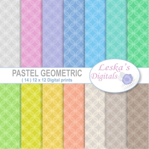 Geometric pastel digital paper, &quot;PASTEL SCRAPBOOK&quot; pastel papers, digital background patterns in pastel, wedding background, 12 x 12 prints