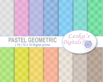 Geometric pastel digital paper, "PASTEL SCRAPBOOK" pastel papers, digital background patterns in pastel, wedding background, 12 x 12 prints