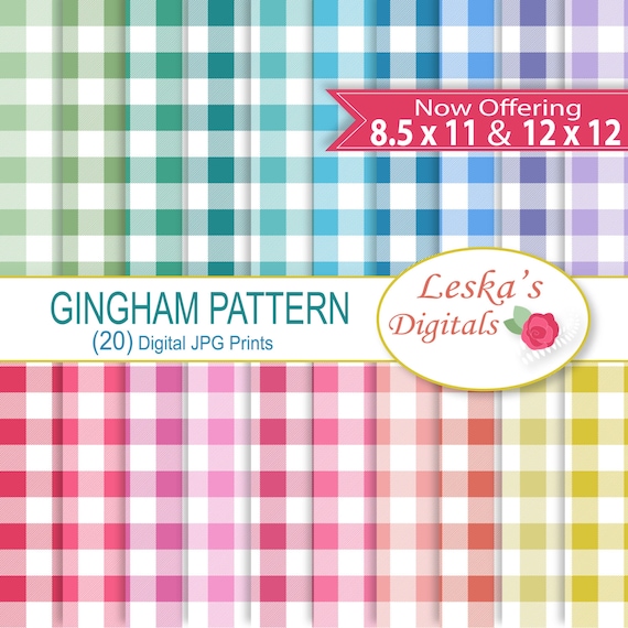 Spring gingham scrapbook paper:" SPRING BACKGROUND" Picnic table pattern digital download, Large gingham scrapbooking patterned paper
