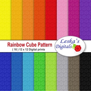 GEOMETRIC DIGITAL PAPER, rainbow cube pattern, cube digital paper, geometric background digital paper for websites, blogs & creative use