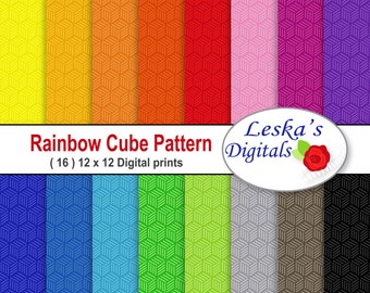 PAPEL DIGITAL GEOMÉTRICO, patrón de cubo de arco iris, papel digital de cubo, papel digital de fondo geométrico para sitios web, blogs y uso creativo