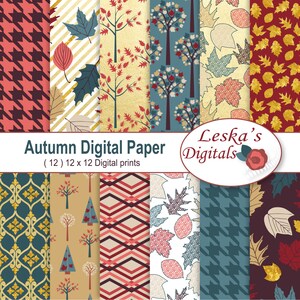 Autumn Digital Paper: &quot;FALL LEAVES&quot; Fall patterned paper, Pattern Prints, Autumn backgrounds perfect for thanksgiving projects
