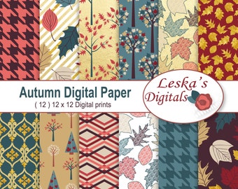 Autumn Digital Paper: "FALL LEAVES" Fall patterned paper, Pattern Prints, Autumn backgrounds perfect for thanksgiving projects