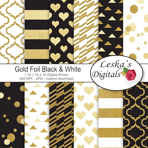 Scrapbook Paper- Black White and Gold leaf - Free Pretty Things For You