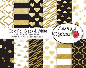 Gold foil digital paper - Gold Black and White digital paper - Gold foil background pattern - Gold metallic digital paper