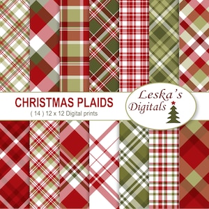 Christmas Plaids Digital Paper Pack, Christmas Digital Scrapbook Papers, scrapbook paper, Christmas scrapbook, Christmas printable, Holiday image 1