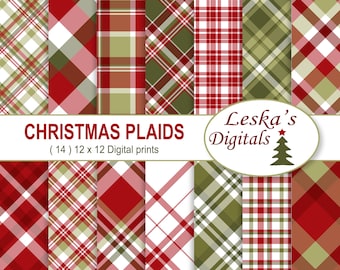 Kerstmis Plaids Digital Paper Pack, Kerstmis Digital Scrapbook Papers, scrapbook papier, Kerstmis scrapbook, Kerstmis afdrukbaar, Vakantie