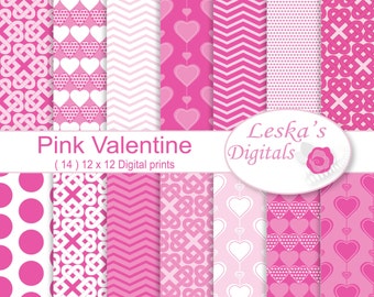 Valentine digital paper, "Valentine Scrapbook paper" Pink valentine digital paper, pink hearts digital paper, valentine printable