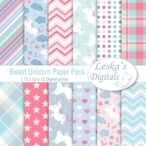 Unicorn Digital Paper, Sweet Unicorn Digital Paper, Unicorn backgrounds, Unicorn digital scrapbook paper, Unicorn patterns, nursery papers