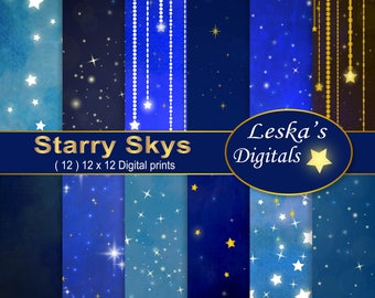 Stars Scrapbook Paper, Starry Night Digital Paper Pack, STAR PAPER BACKGROUNDS, Celestial Digital Paper, gold stars, sparkling stars