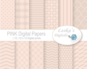 Pink digital paper: "Pink Pattern Paper" soft pink backgrounds, digital scrapbook paper pack, soft pink scrapbook digitals, Commercial Use