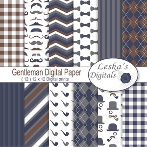 Scrapbooking Papiermuster: "GENTLEMAN DIGITAL PAPER" Schnurrbarts, Schleifen, Pfeifen, Chevrons, Streifen für Scrapbooking und Kartenherstellung einladungen