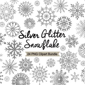 雪の結晶「シルバー グリッター」クリスマス クリップアート、即時ダウンロード、デジタル グリッター、グリッター スクラップブッキング、シルバー グリッター スノーフレーク クリップアート