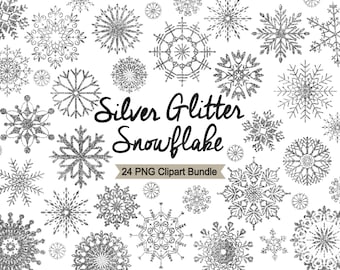 Snowflakes "SILVER GLITTER" Christmas Clipart, instant download, digital glitter, glitter scrapbooking, Silver Glitter Snowflake Clip Art