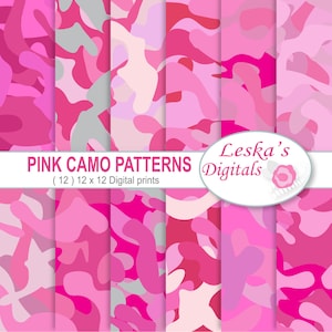 Pink camo digital paper, Pink Camouflage digital paper pack, camo digital backgrounds instant download, digital paper pack