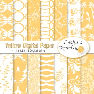 Yellow digital paper &quot;Yellow digital paper pack&quot; for digital scrapbooking, yellow digital backgrounds - Scrapbook digital paper pack