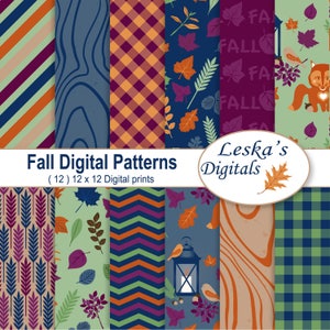 Papier Scrapbooking d’automne, « FALL DIGITAL PAPER » Papier Scrapbook numérique aux couleurs d’automne, plaid, renard, grain de bois, feuilles, chevron et rayures